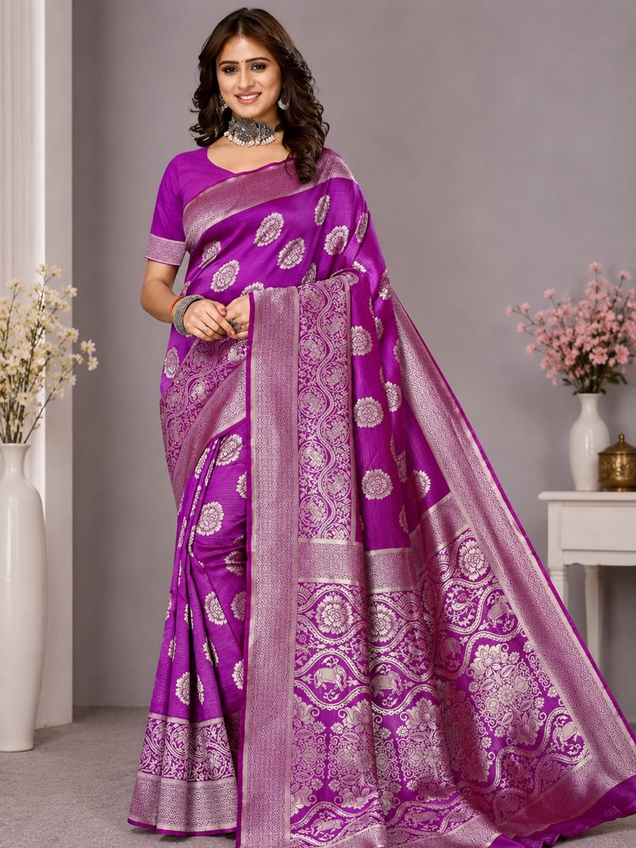 Magenta Kanjivaram Style Silk Saree