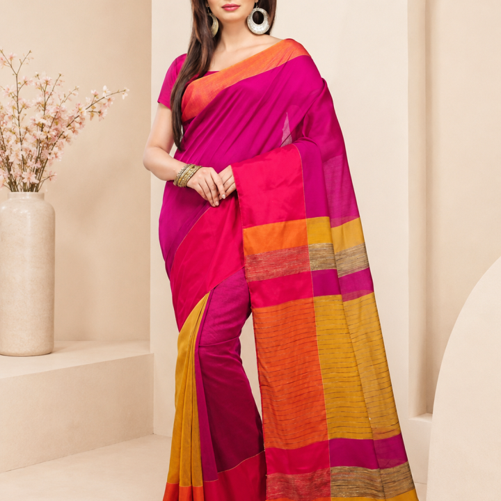 Elegant Pink Cotton Blend Saree