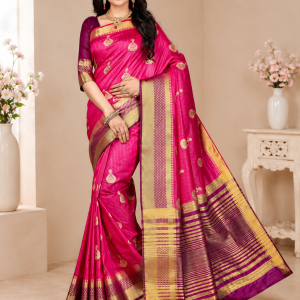 Premium Pink Silk Blend Saree with Zari Work