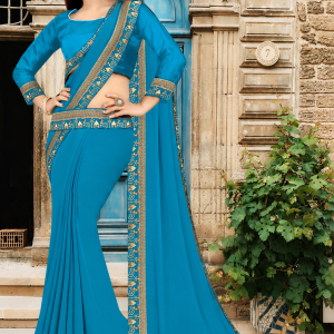 Solid/Plain Bollywood Lycra Blend, Chiffon Saree