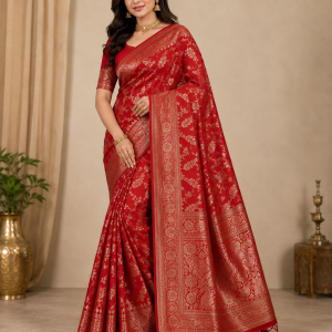 Spruha Creation Woven Banarasi Pure Silk Saree (Pink, Brown, Purple, Green, Dark Green)