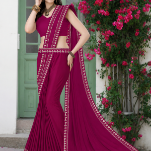 Women's Magenta Designer Saree with Embroidered Border | Party Wear Saree