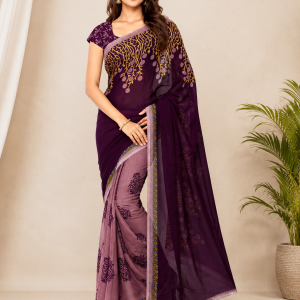 Elegant Purple Printed Designer Saree