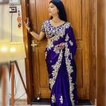 sadika Embroidered Bollywood Silk Blend Saree (Purple)