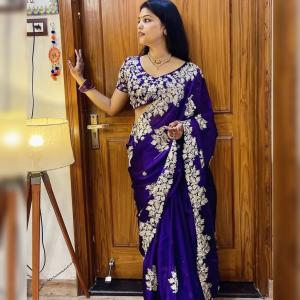 sadika Embroidered Bollywood Silk Blend Saree (Purple)