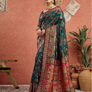 Satrani Woven Banarasi Pure Silk Saree (Green)