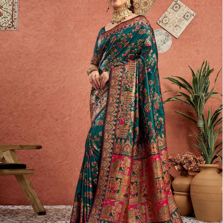 Satrani Woven Banarasi Pure Silk Saree (Green)