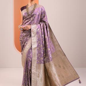 LIBAS Woven Daily Wear Silk Blend Saree (Purple)