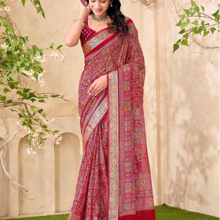 Satrani Printed Daily Wear Georgette Saree (Red)