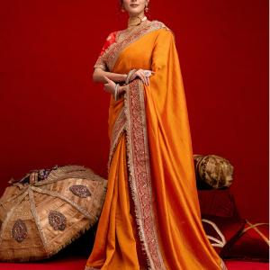 Satrani Embellished Bollywood Silk Blend Saree (Orange)