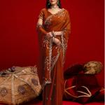 Satrani Embroidered, Embellished Bollywood Georgette Saree (Orange)