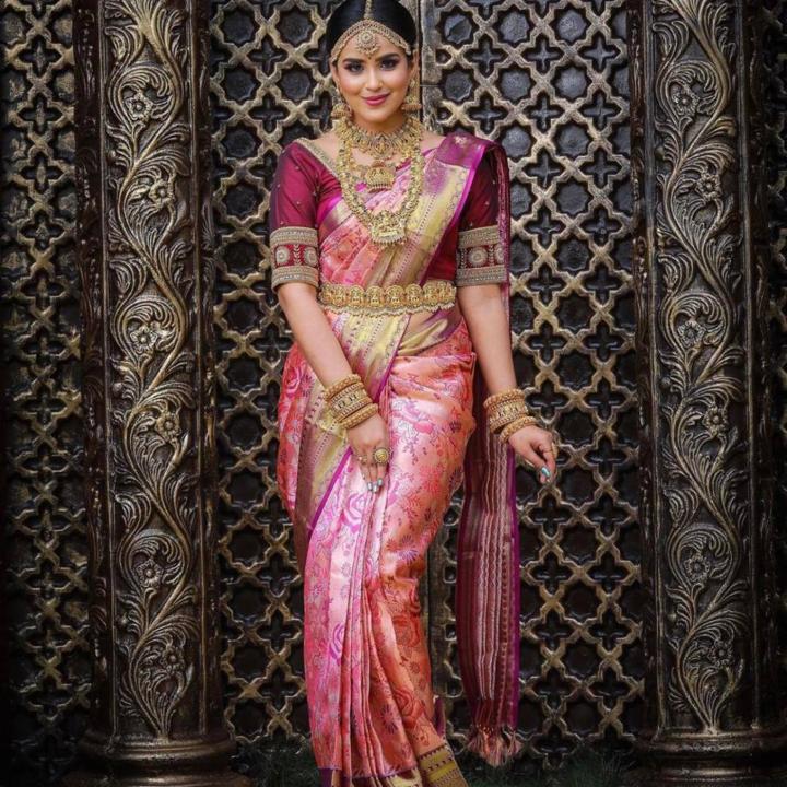 Begum Collection Self Design Kanjivaram Art Silk Saree (Pink)