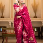 PHEASANT Woven, Embroidered Banarasi Jacquard, Art Silk Saree (Pink)