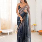 Sareemall Embellished Bollywood Tissue Saree (Dark Blue)