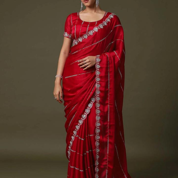 Tasrika Embellished Bollywood Satin Saree (Red)