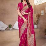 Abhilipsa Embroidered Banarasi Silk Blend, Pure Silk Saree (Maroon)