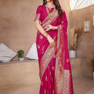 Abhilipsa Embroidered Banarasi Silk Blend, Pure Silk Saree (Maroon)