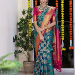 Begum Collection Self Design Kanjivaram Art Silk Saree (Multicolor)