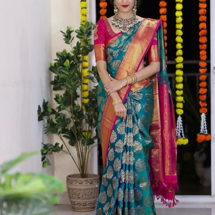 Begum Collection Self Design Kanjivaram Art Silk Saree (Multicolor)