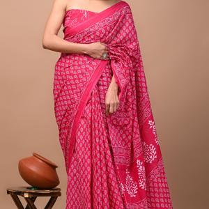 Divyam Printed Handloom Pure Cotton Saree (Pink)