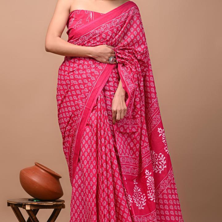 Divyam Printed Handloom Pure Cotton Saree (Pink)