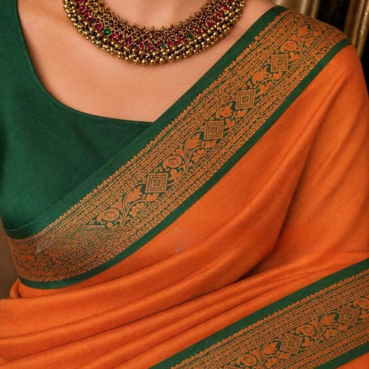 Fashion Club Collection Woven Bollywood Cotton Silk Saree (Green, Orange)