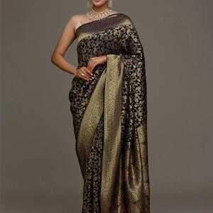 R K INFINITIVE Woven Kanjivaram Jacquard, Art Silk Saree (Black)
