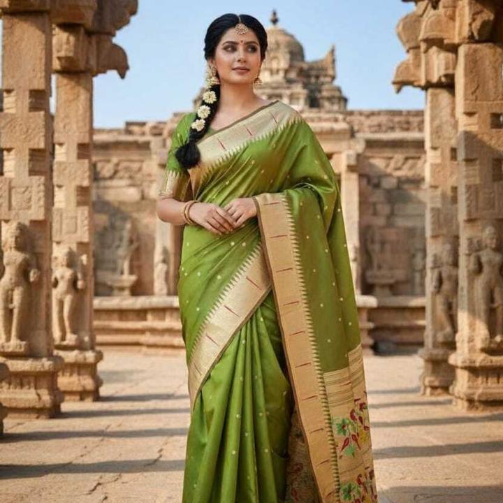 U.K.V.Lifestyle Self Design Paithani Silk Blend Saree (Light Green)
