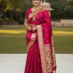 U.K.V.Lifestyle Self Design Paithani Silk Blend Saree (Pink)