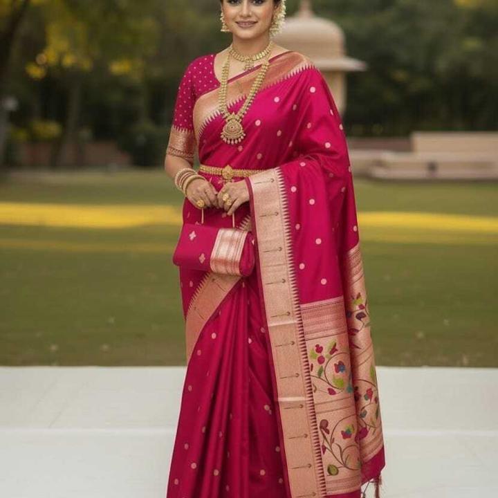 U.K.V.Lifestyle Self Design Paithani Silk Blend Saree (Pink)