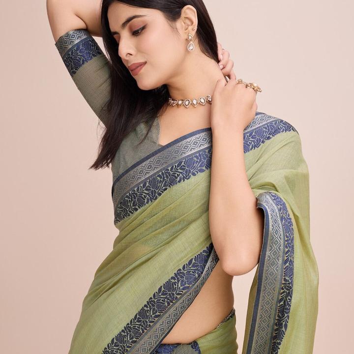 COSBILA FASHION Self Design Daily Wear Pure Cotton Saree (Green)