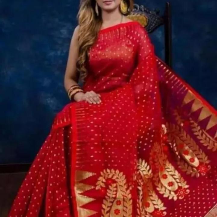 ASIMA TEXTILE Woven Jamdani Cotton Silk Saree (Red)