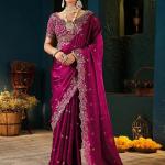 Shreeja Bridal Collection Embroidered Bollywood Satin Saree (Multicolor)