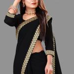 sadika Solid/Plain, Embellished Bollywood Georgette, Chiffon Saree (Black, Gold)
