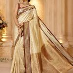 HR Collection Woven Banarasi Silk Blend Saree (Cream)