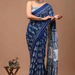 Divyam Digital Print Handloom Pure Cotton Saree (Blue)
