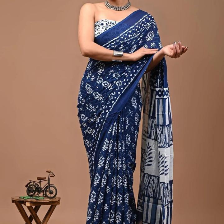 Divyam Digital Print Handloom Pure Cotton Saree (Blue)