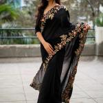 Sareemall Embroidered Bollywood Silk Blend Saree (Black)