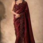 TALENTO FASHION Embroidered Daily Wear Chiffon Saree (Maroon)