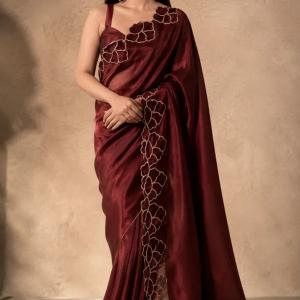 TALENTO FASHION Embroidered Daily Wear Chiffon Saree (Maroon)