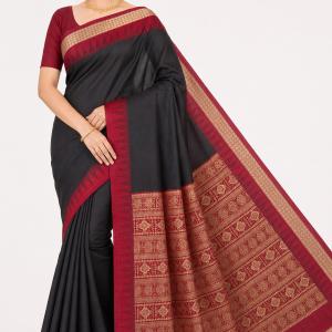 dktextile Woven, Solid/Plain Daily Wear Art Silk, Silk Blend Saree (Black, Maroon)