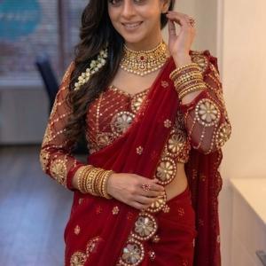 jashvicreation Embroidered, Embellished Bollywood Georgette Saree (Red)