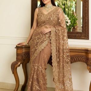 Kalista Embroidered Bollywood Net Saree (Gold)