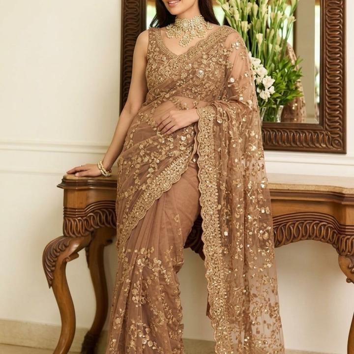 Kalista Embroidered Bollywood Net Saree (Gold)