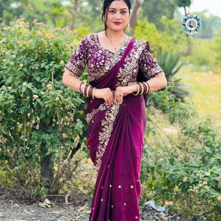 Nxshopy Embroidered Bollywood Pure Silk Saree (Magenta)