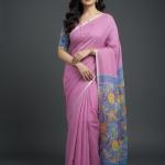 Shoploom Printed Bollywood Pure Cotton Saree (Pink, Blue)