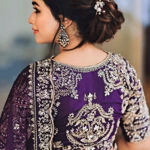 KRISHNACOLLECTION9 Embroidered, Embellished, Self Design Bollywood Pure Silk Saree (Purple)