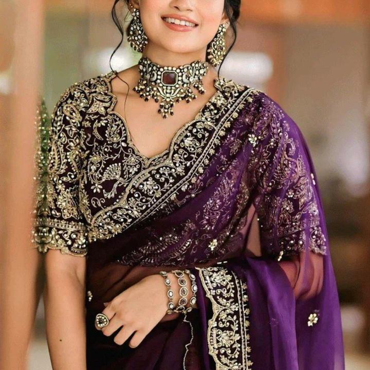 KRISHNACOLLECTION9 Embroidered, Embellished, Self Design Bollywood Pure Silk Saree (Purple)