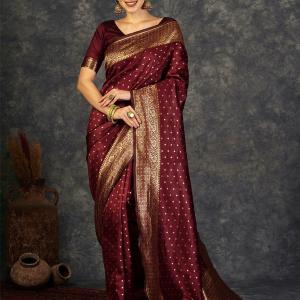 R K INFINITIVE Woven Kanjivaram Jacquard, Art Silk Saree (Maroon)