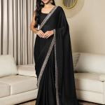 Sareemall Ready to Wear Embellished Bollywood Satin Saree (Black)
